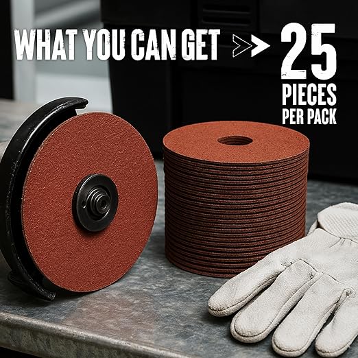 Aluminum Oxide Resin Fiber Sanding and Grinding Discs, 4.5” x 7/8”, 24 Grit - 25 Pack