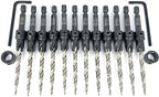FTG USA 12 Pc #10 (3/16") Countersink Drill Bit Set with Depth Stop Collar, Hex Wrench - Tapered Drill Bits for Wood