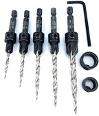 FTG USA Adjustable Wood Countersink Drill Bit Set 5 Pc Countersink Drill Bit #4#6#8#10#12 with Tapered Drill Bit for Woodworking