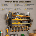 Power Tool Organizer Wall Mount with Charging Station 4 Layer 6 Slot Cordless Drill Holder with Angle Grinder Holder (Yellow)