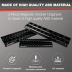 3Pcs 1/2", 1/4" and 3/8" Magnetic Socket Organizer Set,Metric Socket Holder Kit, Socket Trays，holds 75 Deep and Shallow 3/8" Sockets(sockets not included)