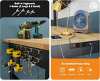 SPECRAFT Adjustable Heavy Duty Workbench with 4 AC Outlet and 2 USB Ports Power Outlets, 2000 Lbs Capacity, Rubber Wood Top for Garage, Workshop, Office