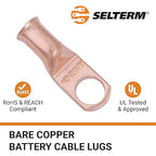 SELTERM 25pcs 6 AWG 5/16" Stud Battery Lugs, Ring Terminals, Heavy Duty Copper Wire Lugs, Cable Ends, 6 Gauge Ring Terminal Connectors, UL Bare Copper Eyelets Electrical Connectors