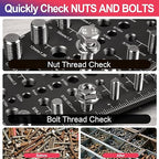 51-in-1 Bolt Size Finder & Thread Checker, 32 Metric & 32 SAE Nut and Bolt Thread Gauge with 19 Drill Bit Checker, CNC-Machined Aluminum Screw Size Chart, Go/No-Go ANSI Standard, Non-Slip Base