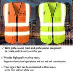 Custom Safety Vest with Logo for Men Women Personalized Class 2 High Visibility Reflective Vests with Pockets Zipper(S-5XL)
