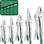 SK 5-Piece Locking Pliers Set, Long Nose & Curved Jaw Locking Pliers, Premium CR-V Construction, Ergonomic Anti-slip Handle, Ideal for Welding or Assembly, with Rolling Pouch