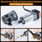 FoxAlien 1HP 710W 65mm Diameter Compact Palm Router for CNC Woodworking,6 Variable Speeds Max 30000 R/MIN Wood Trimmer with 1/4” Collet (110V)