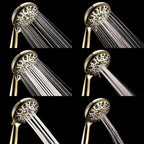 Handheld Shower Head, 6 Spray Setting High Pressure Shower Head with Brass Swivel Ball Bracket and Extra Long Stainless Steel Hose, Polished Brass, 5"