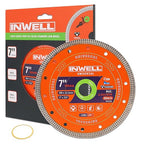 7 Inch Diamond Saw Blade, Mesh Turbo Cutting Wheel for Tile, Porcelain, Ceramic, Granite, Marble - 10mm Segment, Super Thin 1.6mm, 7/8" Arbor with Flange - Dry or Wet Cutting
