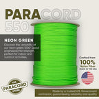 The Paracord Store | Type III 550 Paracord - 250 FT Spool, Neon Green | Heavy Duty 7 Strand Tactical Paracord - USA Made Nylon Outdoor Parachute Cord for Camping, Fishing & More - Survival Cord