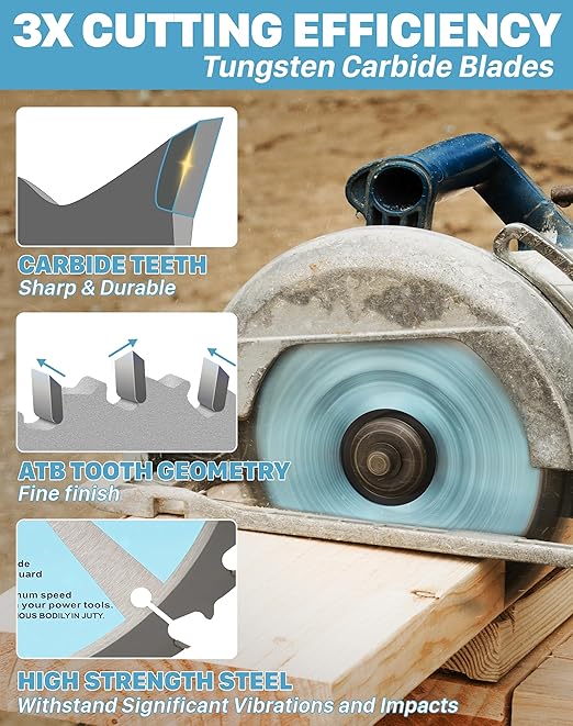 KEENTECH 6-1/2 Inch Woodworking Circular Saw Blade 60T 3-Pack, Tungsten Carbide Tipped, ATAF Grind, 5/8 Inch Arbor Hole