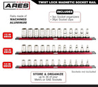 ARES 60171-3-Piece 15.5-Inch Red Twist Lock Magnetic Socket Rail Set - Store 12 Metric or SAE Sockets on Each Rail and Keep Your Tool Box Organized – Magnetic Base for Easy Socket Organization