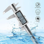 6 Inch/ 150mm IP54 Grade Stainless Steel Digital Caliper & Stainless Steel Rule, Inch/Millimeter/Fraction Conversion, IP 54 Splash Proof Protection Design, Large LCD Screen