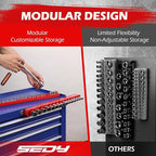 2-Piece 3/8"-Drive Metric Magnetic Socket Organizer Set (Holds 30 Sockets) - Detachable Tool Tray with 5mm Magnetic Base, Screw-Fixed Design & Heavy-Duty Modular Storage for Garage/Home Workshop