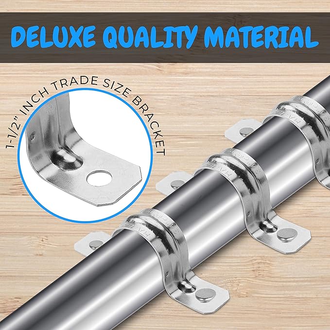 OHLECTRIC Heavy Duty Pipe Strap (10 Pack - 1½ Inch) Zinc Plated Steel Conduit Clamps, 2 Hole Steel EMT Pipe Strap U Bracket, Zinc Coated Tension Tube Clip, Metal Pipe Clamp for EMT Conduits
