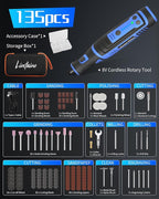 8V Cordless Rotary Tool Kit with 135pcs Accessories, 2.8Ah Battery Rechargeable Engraving Pen with LED Light, 5-Speed 30000RPM Power Rotary Tools for Drilling Grinding Sanding Polishing Cutting