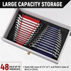 ALOANES 48-Slot Magnetic Wrench Organizer, Wrench Organizer Tray for Tool Box&Wall Mounted, Wrench Holder Fit SAE & Metric Wrench Storage, 4 Pack(Red&Blue)
