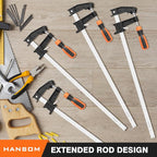 4-Pack 18 inch Long Bar Clamps, Heavy Duty, Force 600 Lbs, Adjustable and Quick Release, Woodworking Clamps, Throat Depth 2.5 inch with Plastic Handle