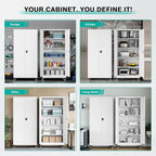 75" Tall Metal Storage Cabinet with Wheels,Rolling Garage Storage Cabinet with Lock,White Metal Cabinets with Wheels and Shelves,Tool Cabinets on Roller for Garage,Home,Office,Shop