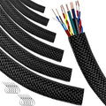 Automotive Wire Loom High Temperature Braided Wire Loom, Split-Sleeve Heat Resistant Wiring Loom Cord Cover for Harness Wires, Self-Wrapping Heavy Duty Sheathing Cable Management Black（20ft-1inch ）