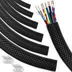 Automotive Wire Loom High Temperature Braided Wire Loom, Split-Sleeve Heat Resistant Wiring Loom Cord Cover for Harness Wires, Self-Wrapping Heavy Duty Sheathing Cable Management Black（6.6ft-1inch ）