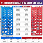 56Pcs Thread Checker, Nut and Bolt Thread Checker Standard and Metric, Thread Gauge Include 22 Inch & 22 Metric & 12 Drill Bit Sizes, Suitable for Nut Bolt Size Finder Classification.