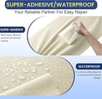 Self-Adhesive Canvas Repair Tape, 16" x 79" Waterproof Canvas Repair Patch, Fabric Patch Repairs Kit for Furniture, Tents, Sunbrellas, Boat Covers Awnings, Couches, Clothes, Bags Beige&White