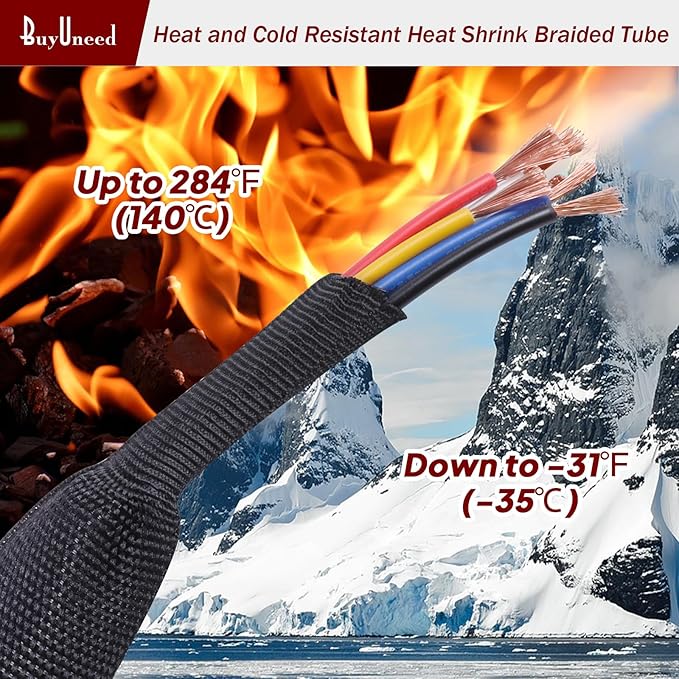 Heat Shrink Braided Sleeving Fabric Tubing 2 in 1 Wiring Harness Tubing Abrasion Resistant Cable Sleeve for Protection Wire/Sheath/Irregular Shape Hose (1/2"-13ft)