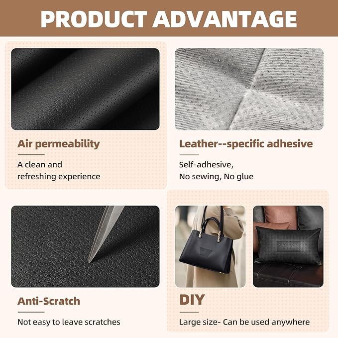 Leather Repair Patch, 17X158 inch Strong Sticky Repair Patch Self Adhesive Waterproof, DIY Large Leather Patches for Couches, Furniture, Sofa, Car, Chair (Coffee, 17X158 inch)