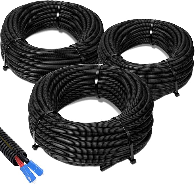 Sasylvia 1/4", 1/2", 3/8" x 25 Ft Split Wire Loom Tubing Wire Loom Assortment Split Cable Sleeves Bulk Flexible Electrical Conduit Protective kit
