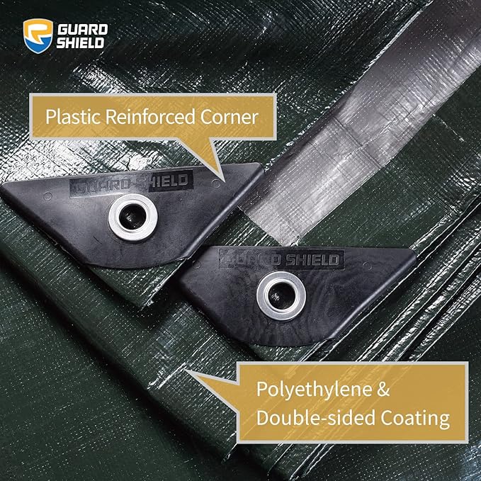 GUARD SHIELD Super Heavy Duty Green/Silver Poly Tarp Cover 16x16 Feet Waterproof 16mil Thick UV and Tear Resistant Tarpaulin with Grommets and Reinforced Edges
