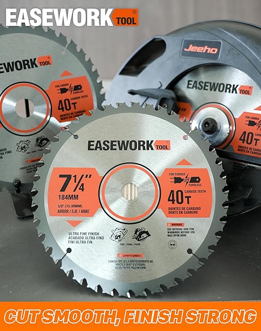 EASEWORK 7-1/4 Inch Circular Saw Blade, 40T, 5/8" Arbor, ATB Carbide Teeth, 3-Pack, Precise Crosscutting for Softwood&Hardwood, Fits DEWALT DCS570B, DCS577B, DWA171440, Diablo D0740A