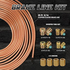 DNA MOTORING Brake Line Tubing Kit, 25 Ft. of 3/16 Copper Coated Flexible Tube, Upgraded Brake Line Tube Roll with 16 Fittings and 4 Unions, TOOLS-00773