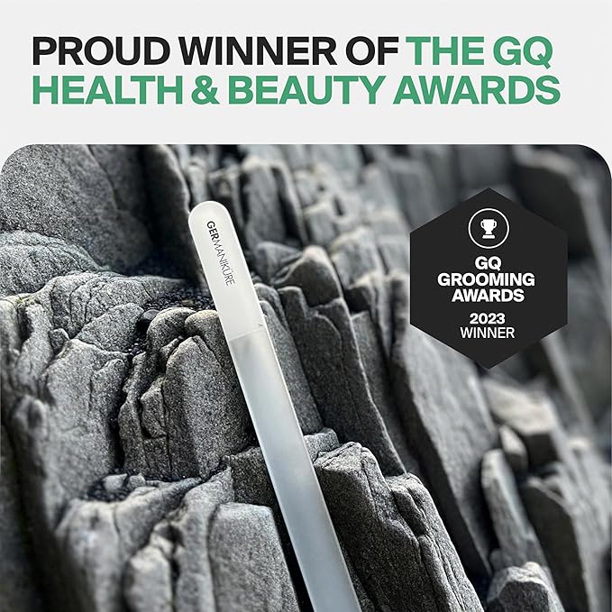 GERMANIKURE Czech Crystal Glass Nail File in Suede Leather Case - Original White Branded - Professional Manicure & Pedicure Products for Smooth Easy Shaping of Natural Nails
