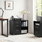 Yaheetech Black File Cabinet with Lock for Letter, A4 Size,3 Drawer Lateral Cabinet Printer Stand with Open Storage Compartments for Home Office, Black