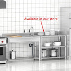 Free Standing Stainless-Steel Single Bowl, Commercial Restaurant Kitchen Sink Set w/Faucet & Drainboard, Prep & Utility Washing Hand Basin w/Workbench & Storage Shelves Indoor Outdoor (47in)