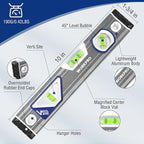 WORKPRO 10 Inch Torpedo Level, Small leveler tool with 3 Different Bubbles 45°/90°/180°, bubble level With Shock Absorbing End Caps, V-Groove for Conduit Bending, Silver/White/Blue