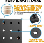 Heavy Duty 4-Panel Pegboard Wall Organizer & 32 Peg Hooks - Four Black Metal Peg Board Panels for Shops or Warehouse - Garage Tool & Walls Organizer - Modular Complete Kit With Installation Hardware