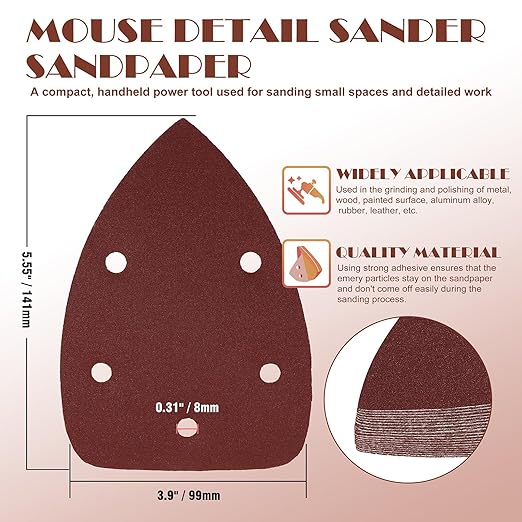 240 Grit Mouse Sander Sandpaper, Jamiikury 5 Hole Detail Sander Sandpaper Palm Sander Paper Mouse Sanding Pads Hook and Loop Sanding Sheets - Pack of 20