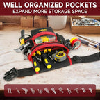 Tool Belt,Magnetic Tool Pouch,14-Pockets Tool Belts for Men,Detachable & Adjustable Tool Pouch Belt for Electrician,Carpenter,Construction,Work Apron,Utility Belt,Black-Red