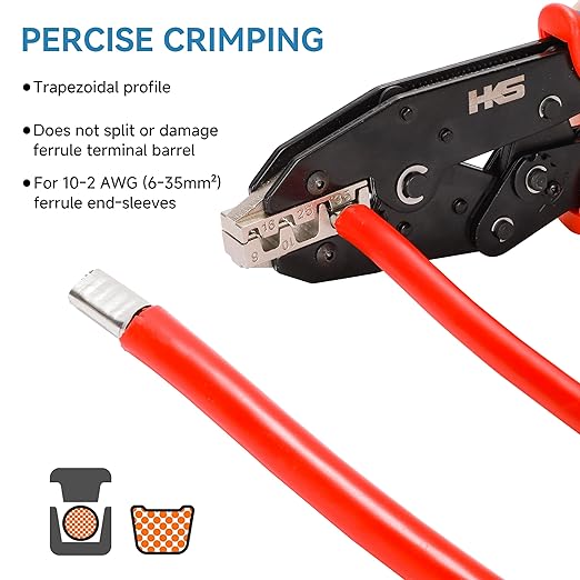 HKS 200PCS Non-Insulated Wire Ferrules- AWG6-16.0mm² Copper Barrel Pin Cord Terminals for Wiring Electrical Crimp EN16-12