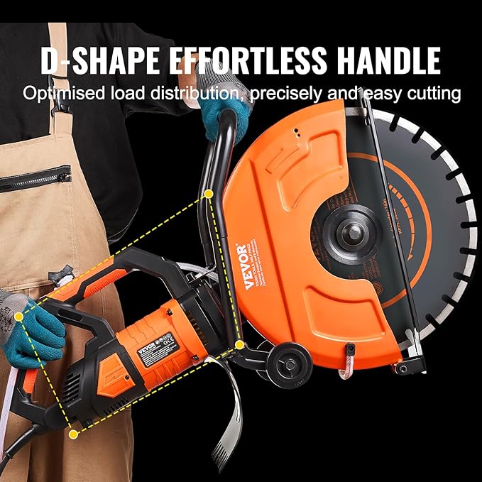 VEVOR Electric Concrete Saw, 16 in, 3200 W Motor Circular Saw Cutter with Max. 6 in Adjustable Cutting Depth, Wet Disk Saws Cutter Includes Water Line, Pump and Blade, for Stone, Brick