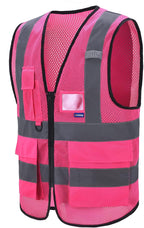 A-SAFETY XSmall Pink High Visibility Mesh Safety Reflective Vest with Pockets and Zipper XS Hi Viz Work Vest for Men Women (Pink Mesh XS)