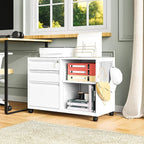 Mobile Filing Cabinet with Lock,Metal Lateral File cabinets Printer Stand with Storage Cabinet for Home Office,A4/F4/Letter (White-3 Drawer)