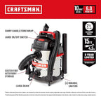 Craftsman CMXEVBE17155 10 Gallon 6.0 Peak HP Stainless Steel Wet Dry Vac, Portable Shop Vacuum Wet and Dry with Filter, Muffler/Diffuser, Hose and Attachments for Home and Garage Use