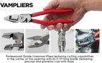 VAMPLIERS 8.5" Shearing Linesman Pliers, Electrician Side Cutting Pliers Screw Extractor Jaws, Crimper, & Shearing Blades. Easily Cut PVC insulated 3-Core Cable, Copper Wire, Soft Metals