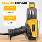 SEEKONE 1800W Heat Gun with LCD Digital Display Compact Design Hot Air Gun Variable Temperature Control 122℉-1202℉（50℃- 650℃）with Memory Function and 4 Nozzles for Crafts, Vinyl Wrap, Shrink Tubing