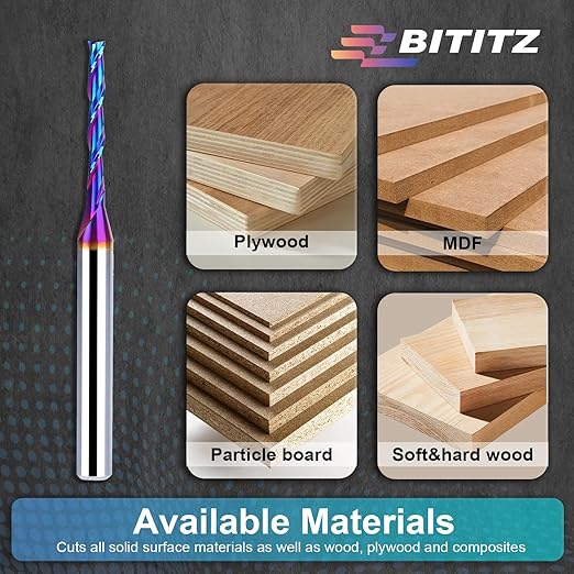 2PCS Upcut Spiral Router Bit 1/4 Inch Shank 1/8 Inch Cutting Diameter 1 inch Cutting Length with Extra Long Life Coating CNC Router Bits End Mill for Wood Cutting, Slot Mortise, Engraving