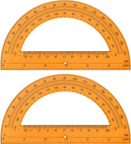Zonon 2 Pcs 6 Inch Plastic Protractor Math Protractors 180 Degrees Angle Measurement, Translucent for Geometry Classroom Kid Student School Office Supplies(Orange)