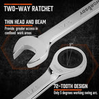 HORUSDY 24-Piece Ratcheting Wrench Set | Metric and SAE | Ratchet Combination Wrenches Set with Organizer | 72-Tooth | Chrome Vanadium Steel | 6-18 mm & 1/4” to 3/4“ (24-Piece)